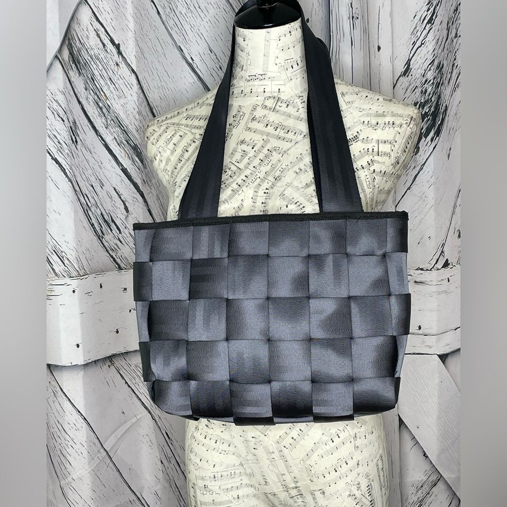 Seatbelt Handbag Tote Zipper Closure Charcoal Gray